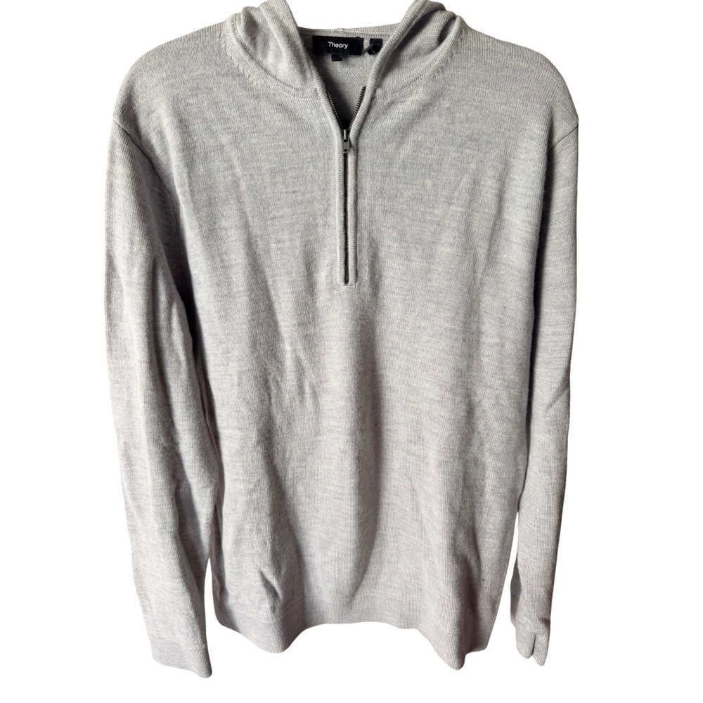 Theory Ryder Hoodie 1/4 Zip Merino Wool Sweater Size L